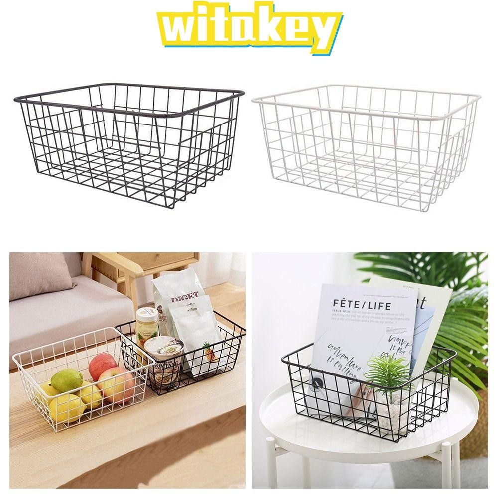 Witakey ตะกร้าสายเหล็กตะกร้าเก็บกลวงความจุขนาดใหญ่ทนทานพร้อมที่จับในตัวที่วางขนมผลไม้ผักสําหรับห้องน้ําห้องครัว