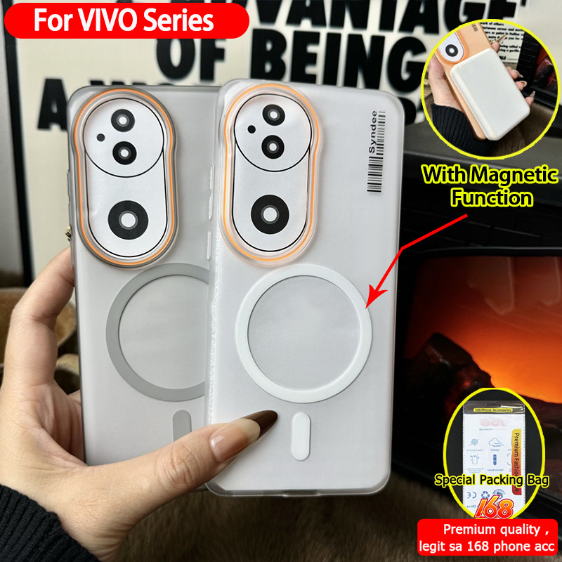 เคส Vivo V60 V70 V50 V40 5G เคส Vivo V40 Pro แม่เหล็กไร้สายชาร์จกันกระแทกเคสโทรศัพท์พร้อมตัวป้องกันกล้องเคลือบผิวแข็งรู้สึกเรียบง่ายสไตล์ธุรกิจป้องกันลายนิ้วมือกรณี