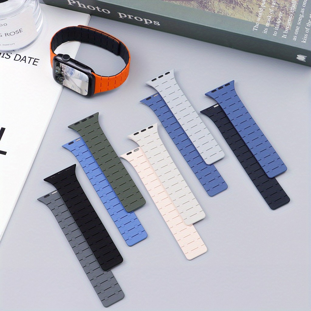 สายนาฬิกาซิลิโคนแม่เหล็กสําหรับ แอปเปิล Apple Watch Series 10 Ultra 9 8 7 6 5 4 3 2 1 SE แม่เหล็กแรงสูงสายนาฬิกาสําหรับ iดู 49/45/44/42 มม.41 มม.40 มม.สายนาฬิกาบางเฉียบ