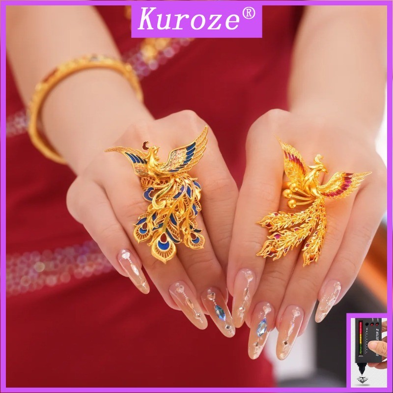 Kuroze Gold-Plated Phoenix Dance Nine Heavens Gradient Enamel Dot Feather Gold Phoenix Ring