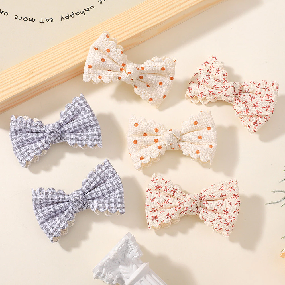 2 ชิ้น/เซ็ตน่ารักผ้าฝ้ายลายสก๊อตดอกไม้พิมพ์โบว์คลิปผมเด็กทารกฤดูร้อน Bowknot Hairgrips Barrettes Headwear อุปกรณ์เสริมผม thumbnail 5