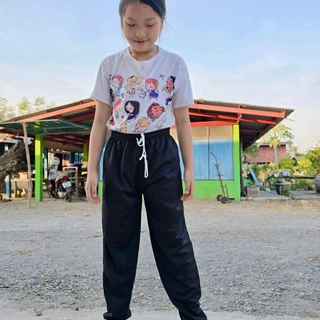 กางเกงวอร์มเด็ก สีดำ ไม่มีแถบ ขาปล่อย และขาจั้ม เด็กผู้ชาย เด็กผู้หญิง ออกกำลังกาย Sport กีฬา