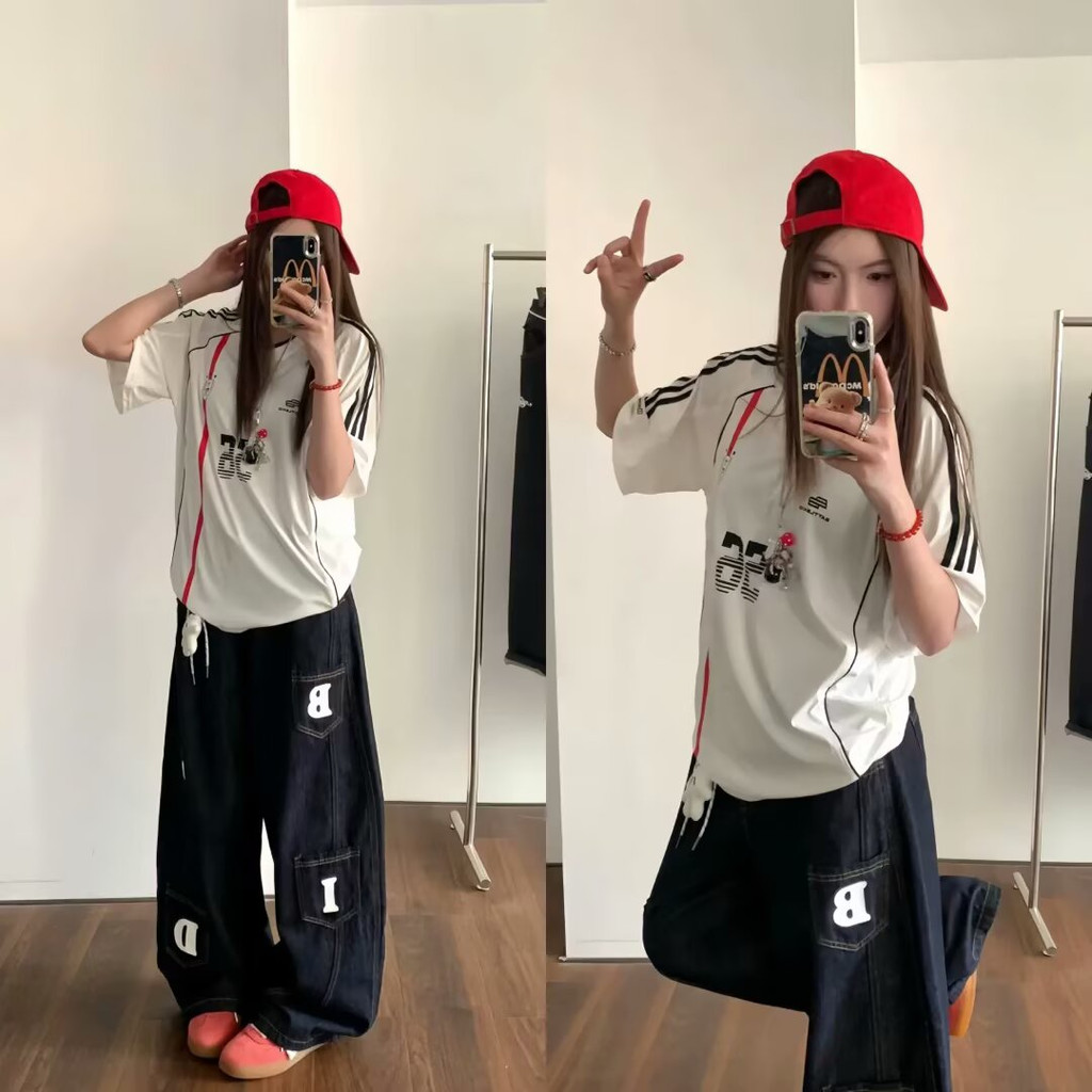 Pannofluxus เสื้อยืดผู้ชายแขนสั้น American Contrast Color V คอกีฬาแห้งเร็ว Jersey - รูปที่ 3