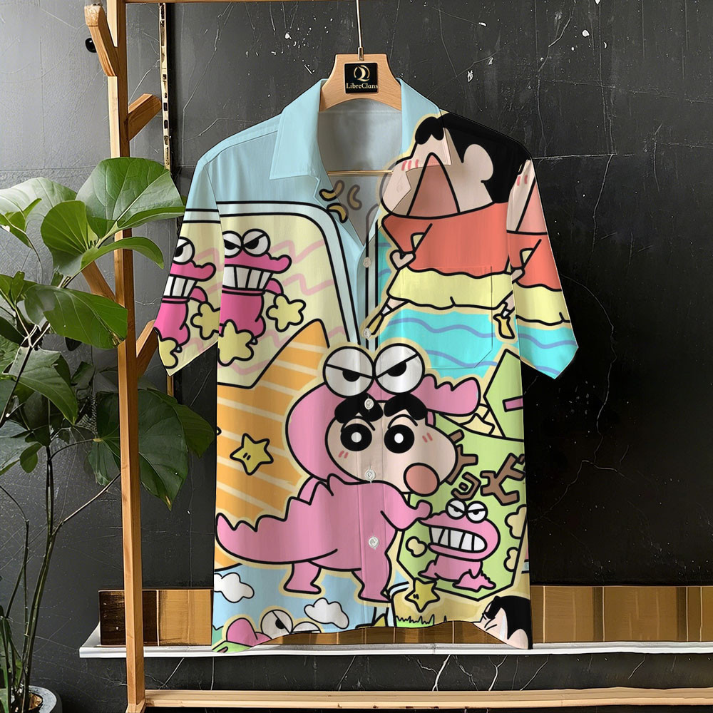 ดินสอสี หน้าแข้ง-ชาน น่ารักอะนิเมะตลกเสื้อฮาวายวันหยุดสบายๆเสื้อแขนสั้นด้านบนกับการออกแบบกระเป๋าสบายระบายอากาศเสื้ออเนกประสงค์ขนาดใหญ่ ส-5เอ็กแอล ราคา ถูกที่สุด ดีลบีเคเค แกลเลอรีภาพที่ 3