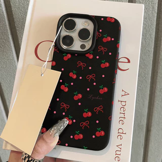 เคส For iPhone 13 เคสหนังเนื้อนิ่มสีแคนดี้ รูปแบบเชอร์รี่🍒For iPhone 15 16 13 14 12 11 Pro Max XS XR 7P 8P เคสหนัง Case
