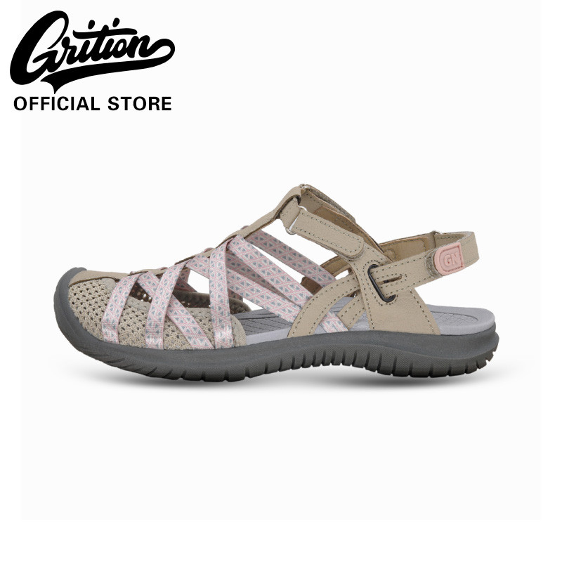 GRITION รองเท้าแตะผู้หญิงสีเทารองเท้าแตะแบบสวมรองเท้าแตะกลางแจ้งสวมใส่สบายกันลื่น