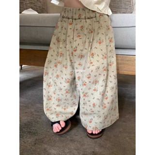 สาวฤดูใบไม้ผลิย้อนยุคดอกไม้กางเกงยีนส์กางเกงขากว้างเด็กแฟชั่…