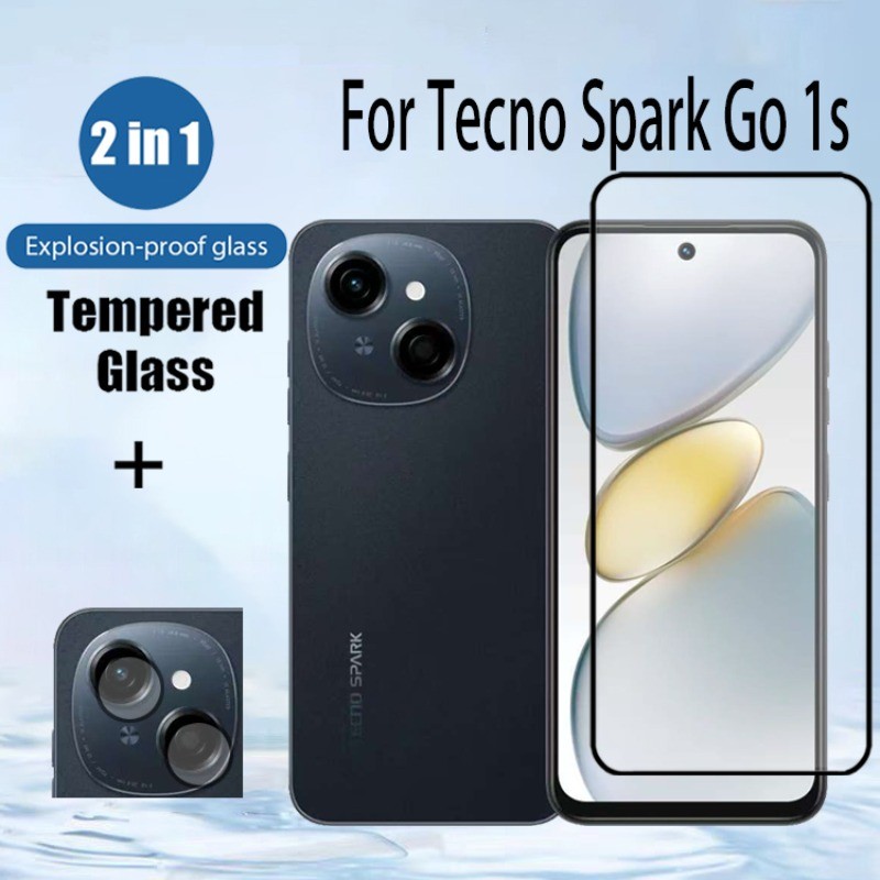 Tecno Spark Go 1S 2 in 1 กระจกนิรภัยป้องกันหน้าจอสําหรับ Tecno Spark Go 2024 30 30 30c 20 4G 5G 9D แก้วป้องกันฟิล์มและกล้องเลนส์ฟิล์ม