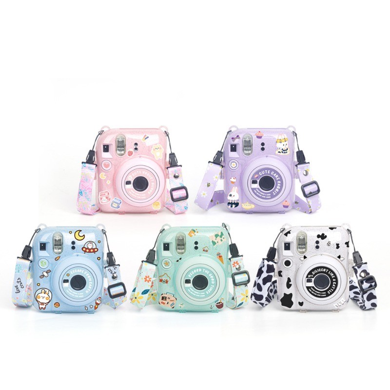 โปร่งใสกล้องสําหรับ Fujifilm Instax Mini 12 กระเป๋ากล้อง PC Crystal Storage Case พร้อมสายคล้องไหล่สําหรับ Instax Mini 12