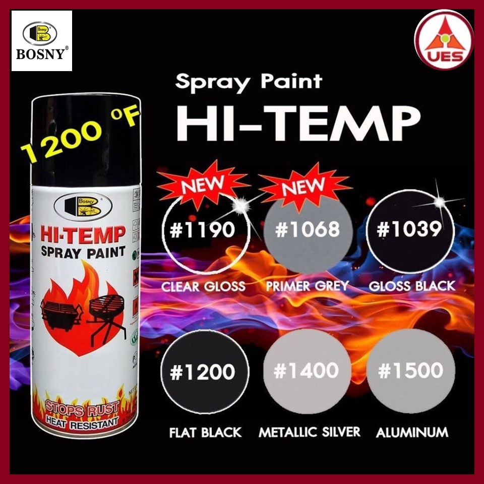Bosny สีสเปรย์ทนความร้อน 1200°F บอสนี่ ขนาด 400 CC. สเปรย์ทนความร้อนสูง สีทนความร้อน Hi-temp 1200F