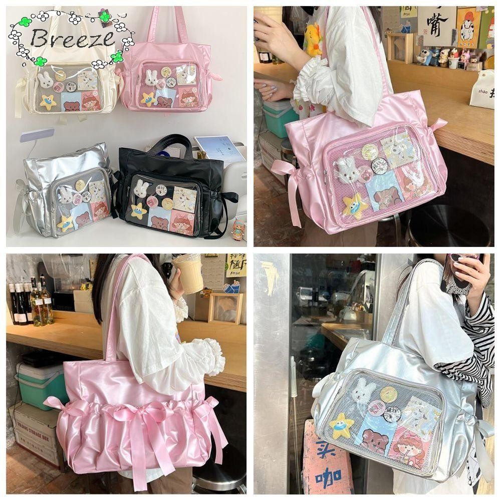 กระเป๋าสะพาย BREEZE, กระเป๋าถือใสผ้าใบฮาราจูกุ, ของขวัญสร้างสรรค์ความจุขนาดใหญ่นํากลับมาใช้ใหม่ Satchels Bag Shopping