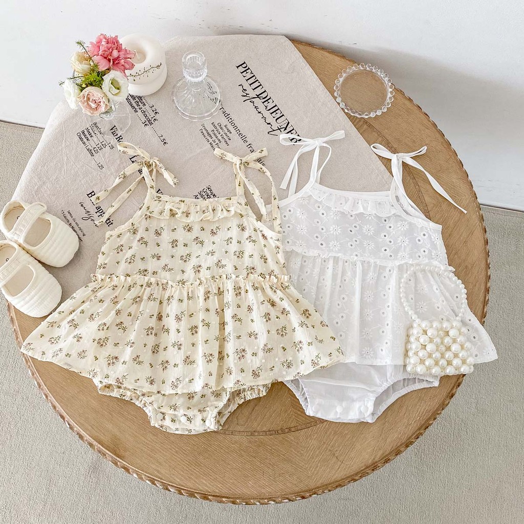 อิน ฤดูร้อนเสื้อผ้าเด็กทารกชุดบอดี้สูทพิมพ์ลายดอกไม้สายคล้อง ชุดรอมเปอร์ ชุดสําหรับเด็กผู้หญิง 0-2 ปี