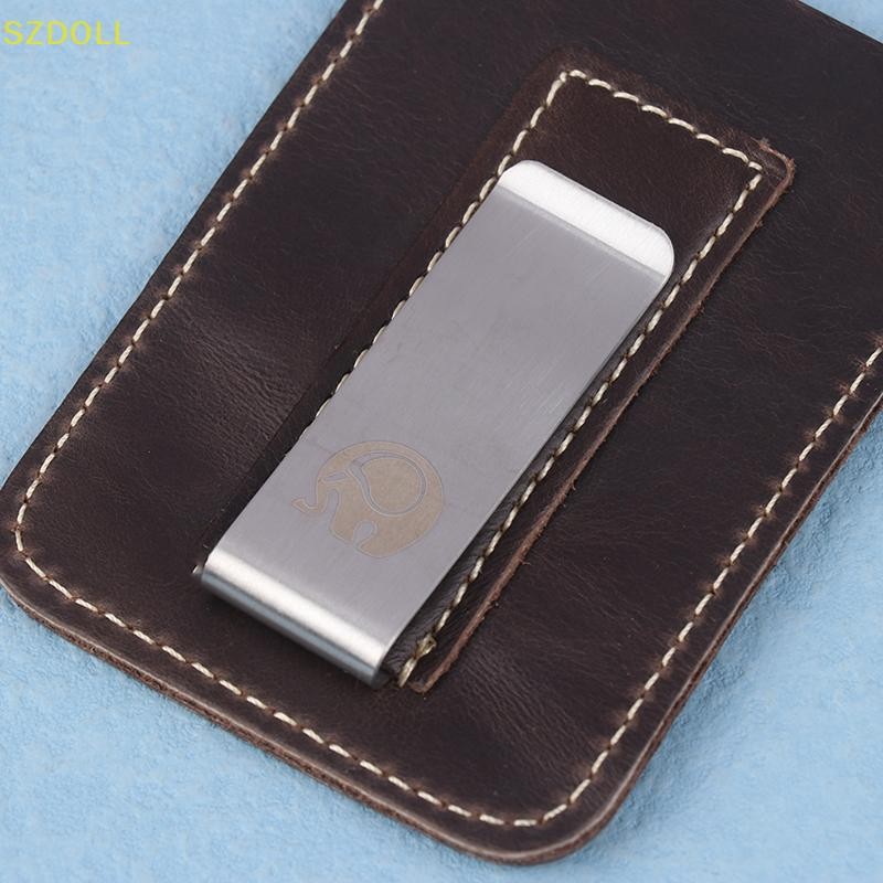 [cxSZDOLL] Thin Leather Money Clip Mini Wallet Men Credit Card Slot Slim Bills Metal Cash Clamp For Man Small Billfold Holder DOM