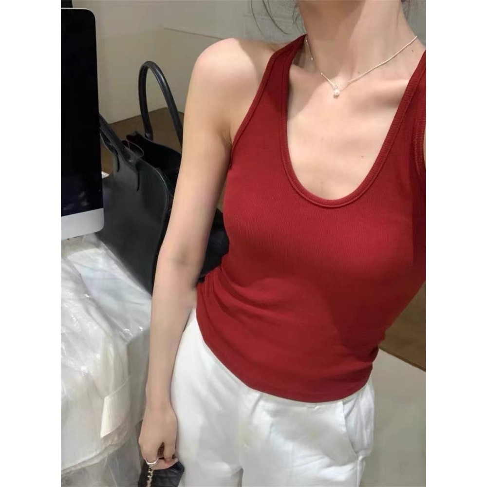 Cilset พร้อมส่ง เสื้อกล้าม มีฟองน้ำ มีหลายสีให้เลือก สีพื้นยืดกำลังดี ฤดูร ้ อนอเมริกัน Retro สีทึบแขนกุดSlim Top /FY298 ราคา ถูกที่สุด ดีลบีเคเค แกลเลอรีภาพที่ 6