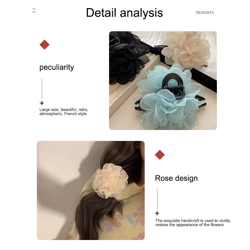Gauze Rose Hair Claw Clip Super Immortal Simulation Flower Hair Clip Holiday Style Hair Clip
