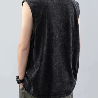 Y-T 🕶️เสื้อแขนกุดoversize เสื้อแขนกุดผู้ชาย💯 ไม่หดตัว ผ้าฝ้าย100% สวมใส่สบาย ลาย "ROCKPLAND" ยูนิเซ็กส์ แนวสตรีท