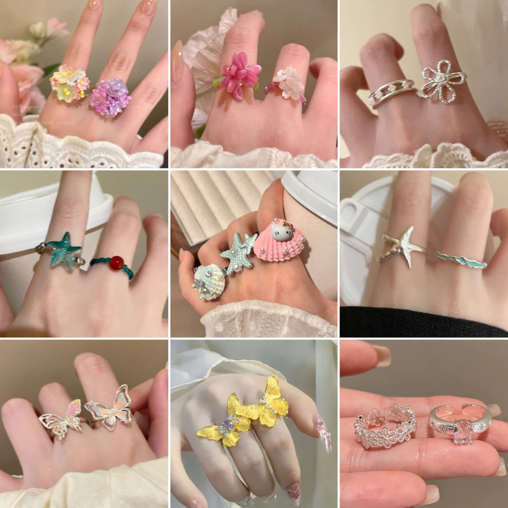 แหวน ดีไซน์ดอกไม้ย้อนยุค ดีไซน์แบบเปิด โลหะผสม ทนทานต่อการซีดจาง โดปามีน แฟชั่น แหวนเกาหลี COD