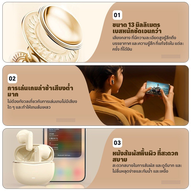CANTIKLIFE TWS V68 หูฟังบลูทูธ หูฟังไร้สาย หูฟังtws กันน้ำ IPX7 กันน้ำความหน่วงต่ำ ANC ลดเสียงรบกวนกึ่งในหูกีฬาหูฟังเล่น