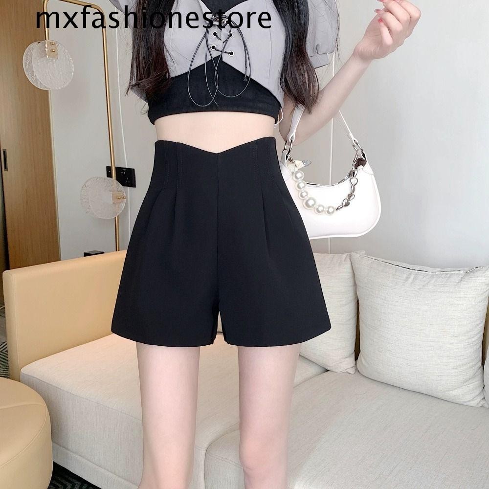 Mxfashione ฤดูร้อน ก-เส้น กางเกงขาสั้นกางเกง,หลวมขนาดใหญ่เอวสูงสูทกางเกงขาสั้น,เก๋สีดําเอวยางยืด ย2เค ของแข็งร้อนกางเกงคลับ