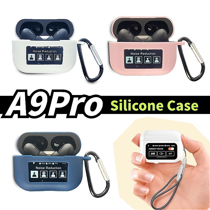 ชุดหูฟังบลูทูธซิลิโคน Drop-Resistant Soft Case ในสต็อกที่ใช้งานได้ A9pro TPU เคสป้องกันชุดหูฟังหน้าจอสัมผัสเคสซิลิโคนขายร้อนพร้อมคาราบิเนอร์