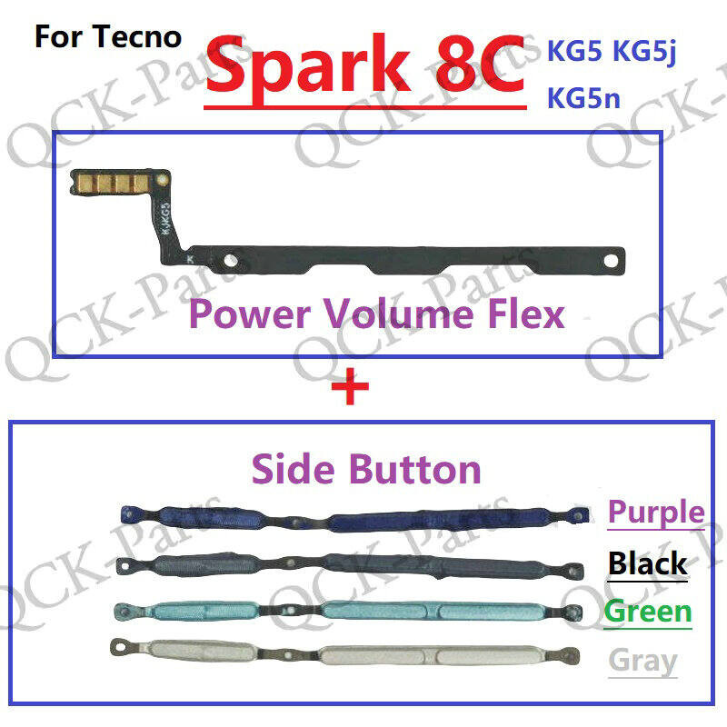 สําหรับ Tecno Spark 8C KG5k KG5j KG5n สวิทช์ Key Power On Off Volume up down ปุ่มด้านข้างปุ่ม Flex สาย