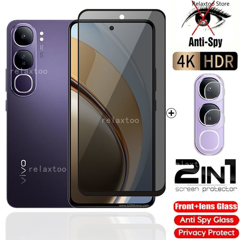 Vivoy200 2024 2IN1 ความเป็นส่วนตัวป้องกันหน้าจอฟิล์มแก้วสําหรับVivo Y200 Y100 Y 200 Y19S Y18S Y17S VIVOY100 VIVOY19S 5G 4Gโค้งAnti Spyหน้าจอด้านหน้าป้องกันกระจกนิรภัยฟิล์มโทรศัพท์