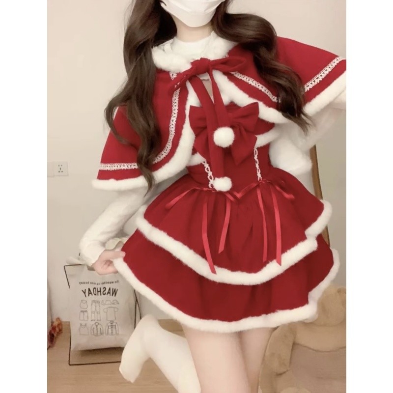 ✨คริสต์มาสหวาน เสื้อคลุม คําสารภาพ สวมใส่ สูท เสื้อคลุม ผ้าคลุมไหล่ เสื้อแขนยาว ชุดโบว์