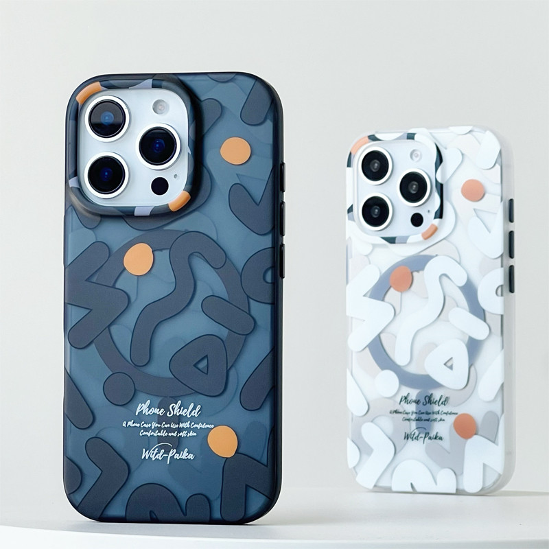 Iphone Geometric Graffiti เคสโทรศัพท์มือถือแม่เหล็ก 16 16pro Max 14 15 Pro 13 12 Frosted Hard PC เคสกันกระแทก