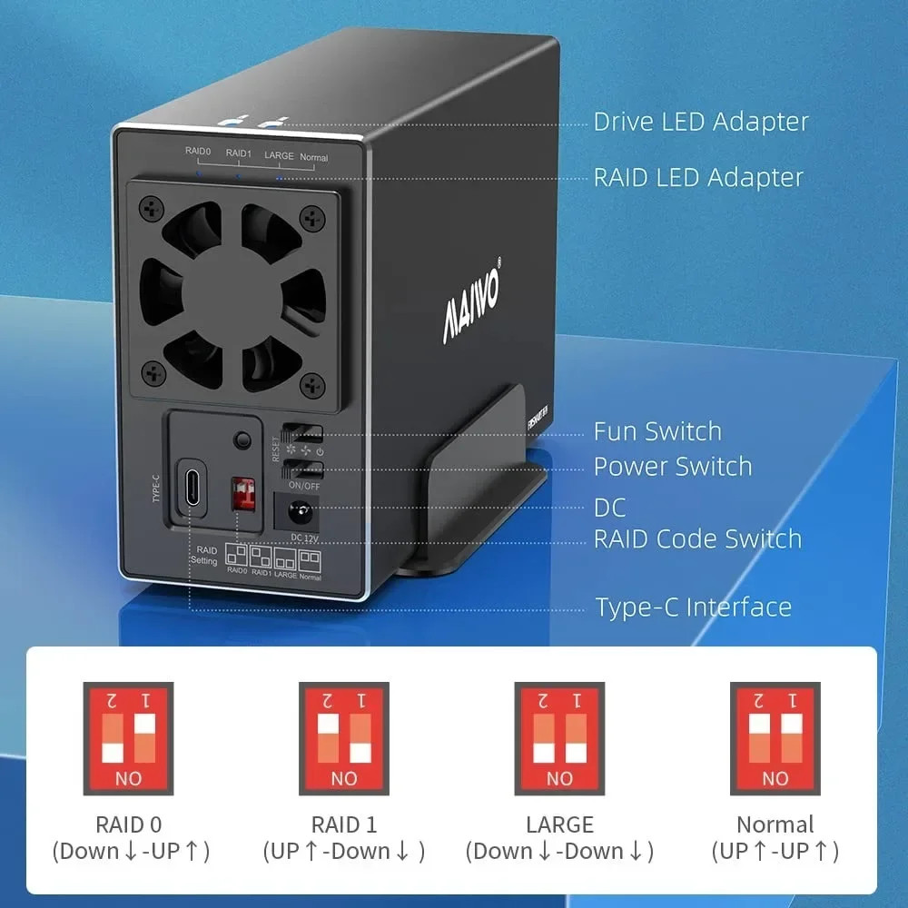 Maiwo 2 Bay Array Case 3.5 นิ้วเดสก์ท็อป Serial Hard Drive Box RAID Storage Expansion Mobile Mechanical Shell ฮาร์ดไดรฟ์ภายนอก