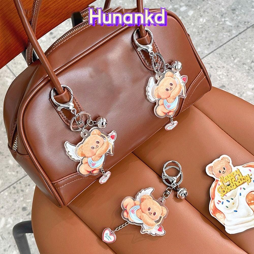 HUNAN พวงกุญแจหมีเนย ของเล่น จี้ตุ๊กตา PVC เสน่ห์ถุงของขวัญ พวงกุญแจน้องหมีเนย