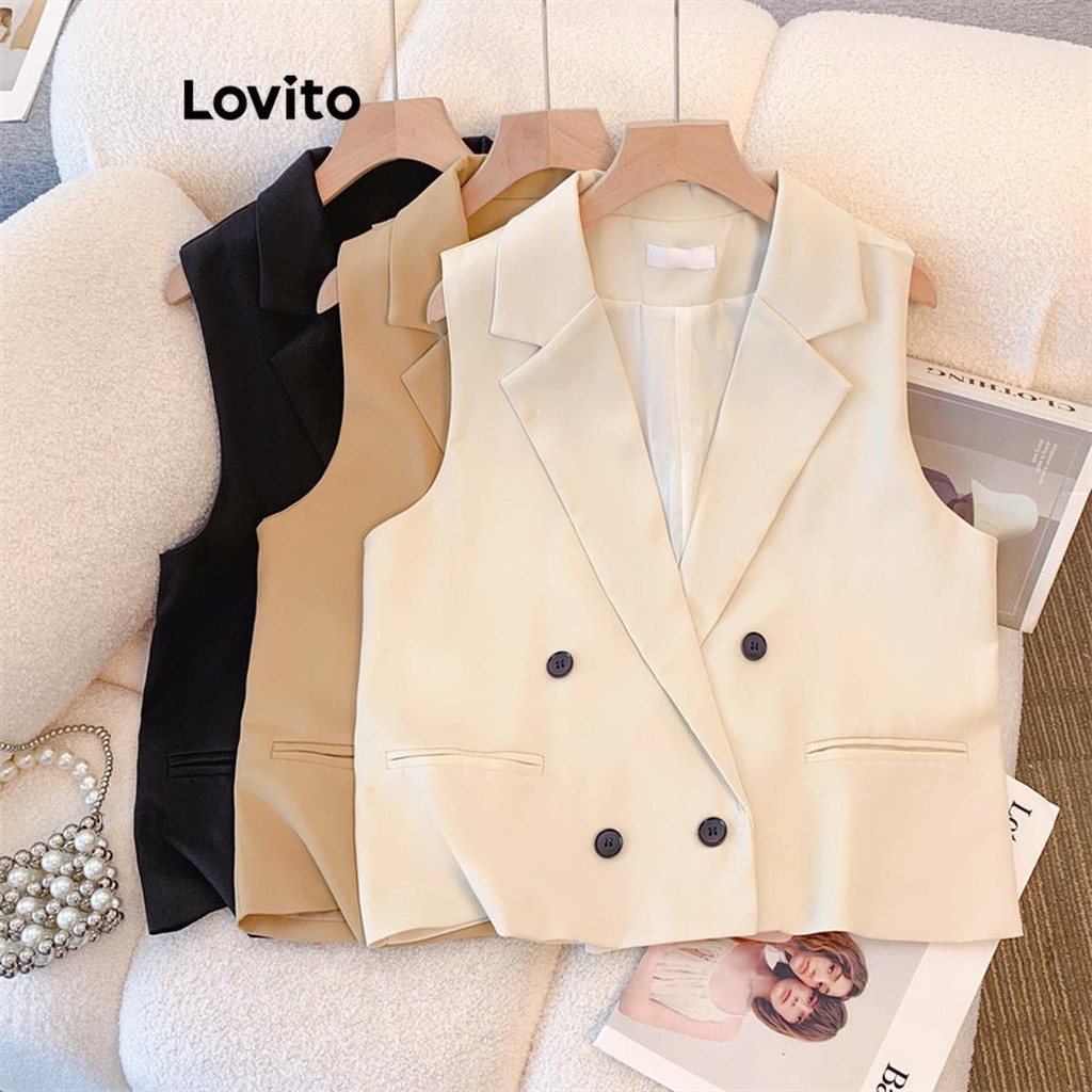 Lovito เสื้อเบลาส์ผู้หญิง กระดุุมคู่ ลายดอกไม้ สไตล์โมเดรส LNE62524