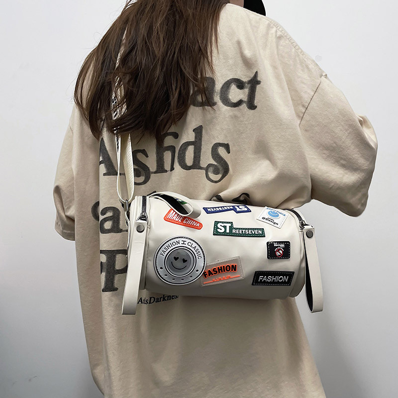 Hipster All-in-one Badge Crossbody Bucket Bag Word
