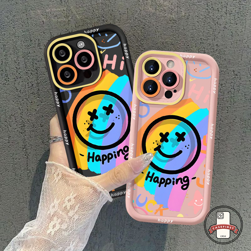 การ์ตูนสายรุ้งน่ารักยิ้มใบหน้าดูเดิลนุ่ม เคส Oppo A17 A58 A7 A18 A77 A35 A78 A16 A33 A15 A38 A57 A53 A12 A54 A72 A17K