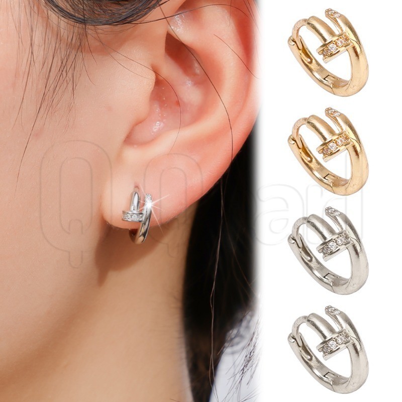 ต่างหูห่วงกลมเรขาคณิต-ต่างหูเพทาย-ต่างหู พลอยเทียม สไตล์ อิน-ย้อนยุคอเนกประสงค์เรียบง่าย-เครื่องประดับหูหรูหรา-สําหรับสาวอินเทรนด์อุปกรณ์เครื