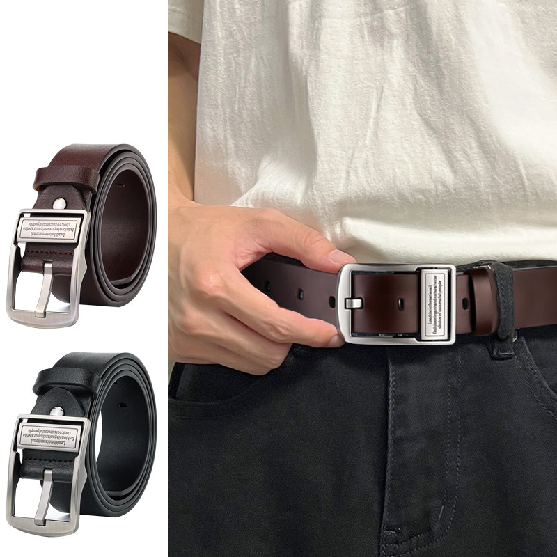 เข็มขัดหนัง PU สายหนังสีดำเข็มขัดผู้ชาย แฟชั่น สไตล์ย้อนยุค belt