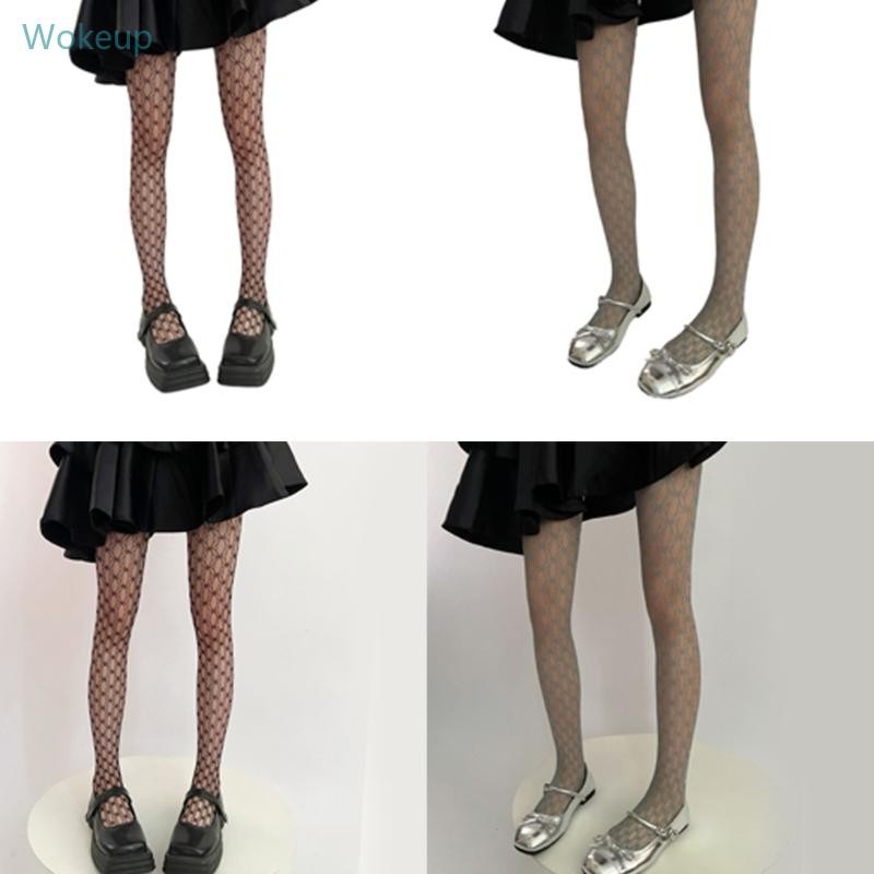Wake ผู้หญิง 90s ความงามดูผ่าน Fishnet ตาข่าย Pantyhose เรขาคณิตวงกลมรูปแบบ Tights Bottoming Leggings ถุงน่อง