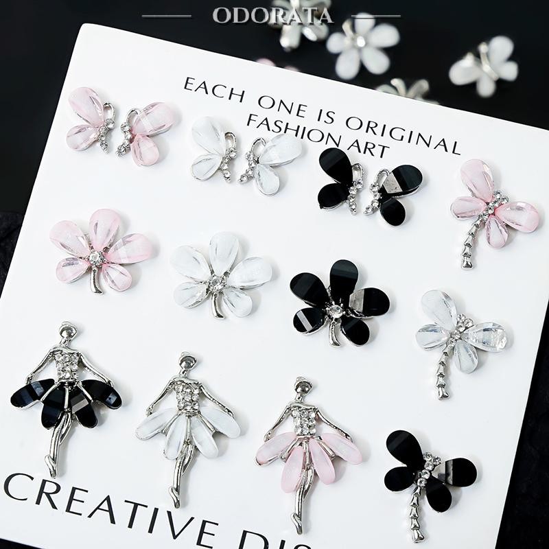 [Odorata] 5pcs เรซิ่น Four-leaf Clover Dragonfly Ballerina Glitter เครื่องประดับ DIY งานแต่งงาน Appliques เล็บ Ch ตกแต่ง Salon เครื่องประดับใหม่