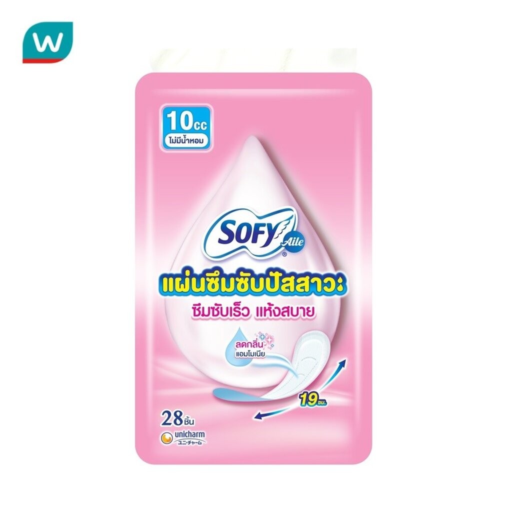 Sofy โซฟี แอล แผ่นซึมซับปัสสาวะ ไม่มีน้ำหอม 10 ซีซี 19 ซม. 28 ชิ้น