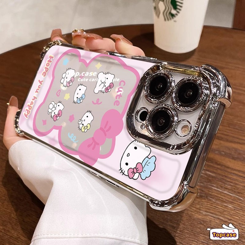 สําหรับ Infinix Smart 9 8 7 6 5 2020 Hot 40i 30 30i 20i 9 10 Play Spark Go 2024 2023 หมายเหตุ 40 30 Pro ITEL RS4 การ์ตูน Kitty สี่มุม Anti-drop เคสโทรศัพท์ชุบปกอ่อน