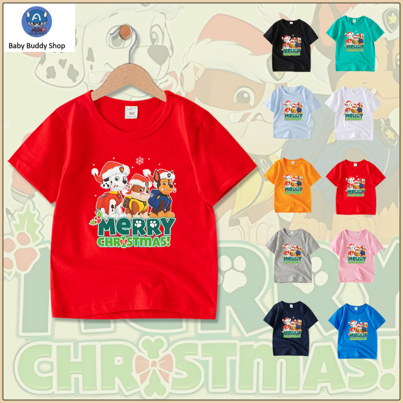 เสื้อยืดแขนสั้น Christmas PAW PATROL เสื้อเชิ้ตผ้าฝ้าย 100% สําหรับเด็กชายและเด็กหญิง CX009