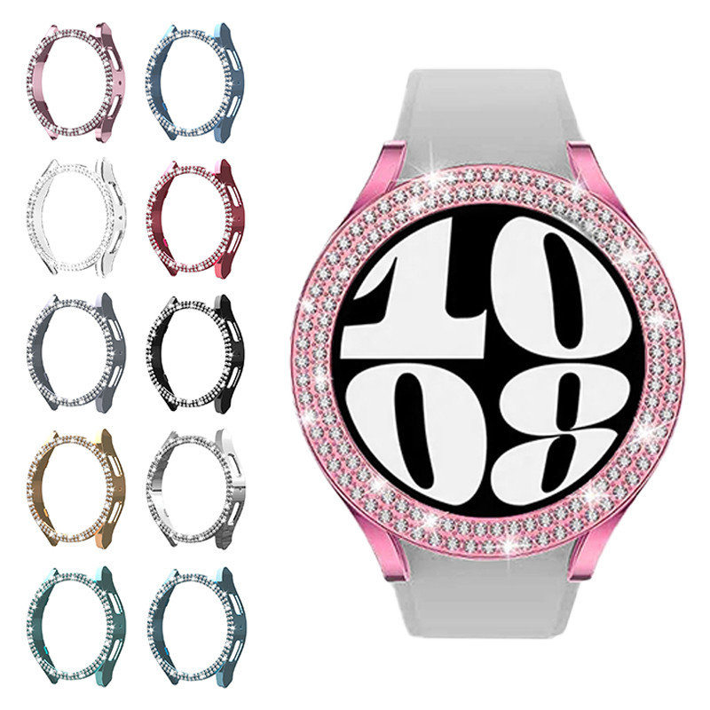 Samsung Watch7 Watch6 Watch5 WatchFE Luxury Bling แฟชั่นสองแถว Hollow Out เพชร Rhinestone กันกระแทกนาฬิกาสําหรับ Samsung นาฬิกา 7 6 5 4 FE 40 มม.44 มม.นาฬิกากรอบ Protector