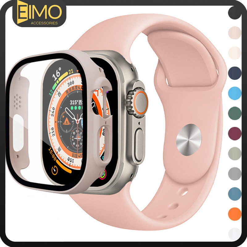 กระจกนิรภัย PC กรณีแสดง+สายซิลิโคน for Apple Watch Ultra 3 2 SE 3 Iwatch Series 11 10 9 8 7 6 5 49มม 46มม 45 42 41 44มม