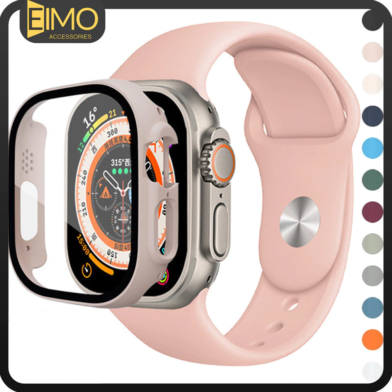 กระจกนิรภัย PC กรณีแสดง+สายซิลิโคน for Apple Watch Ultra 3 2 SE 3 Iwatch Series 11 10 9 8 7 6 5 49มม 46มม 45 42 41 44มม