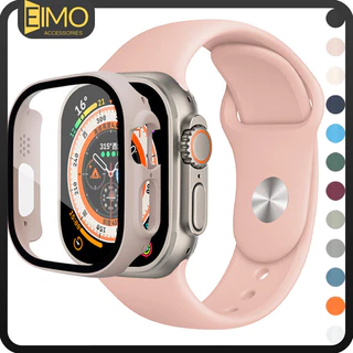 กระจกนิรภัย PC กรณีแสดง+สายซิลิโคน for Apple Watch Ultra 3 2 SE 3 Iwatch Series 11 10 9 8 7 6 5 49มม 46มม 45 42 41 44มม