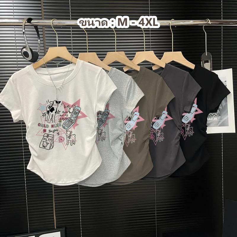 มีหลายไซซ์ให้เลือกเสื้อยืดครอป เสื้อยืดสาวอวบ เสื้อผ้าสาวอวบไซส์ใหญ่ ชุดแฟชั่นผู้หญิง เสื้อครอปรัดรูป
