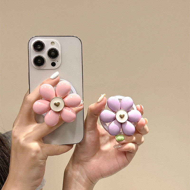สี 3d ดอกไม้รอบแม่เหล็กผู้ถือโทรศัพท์สําหรับ IPhone 16 15 14 13 12 Pro Max 14 Plus พับ Pop แหวน Grip ยืดโต๊ะขาตั้ง P3