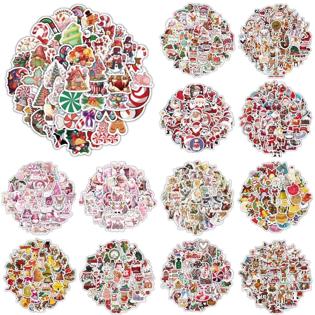 60pcs การ์ตูนน่ารัก Merry Christmas Jingle Bells Graffiti สติกเกอร์สําหรับจักรยานบัญชีมือกล่องดินสอ Decals LanLanStickersWorld