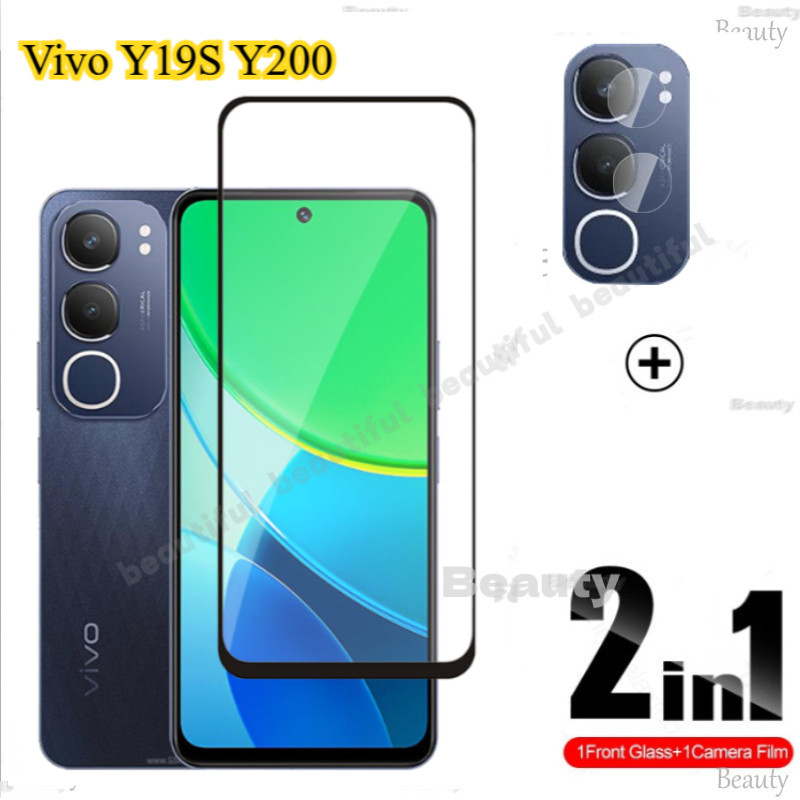กระจกนิรภัยสําหรับ Vivo Y19s 4G Vivo Y200 5G Y100 Y18 S Y18S Y03 Y03T Y17s VivoY200 VivoY19s 4G Clear หน้าจอสีดําป้องกันฟิล์มกล้องกลับเลนส์ Protector VivoY 19S 200