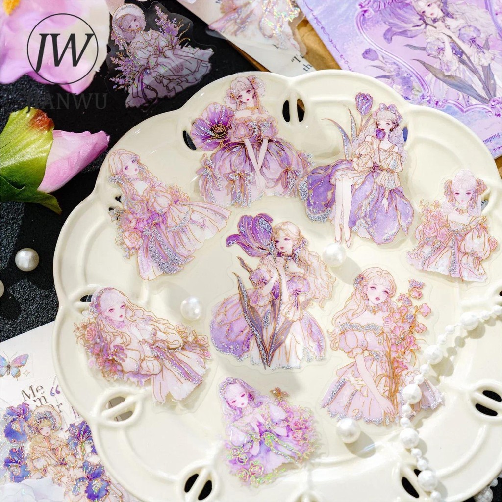 Jianwu ดอกไม้คนรัก Series vintage ตัวอักษรดอกไม้วัสดุ Collage Bronzing สติกเกอร์ Creative DIY Journal เครื่องเขียน