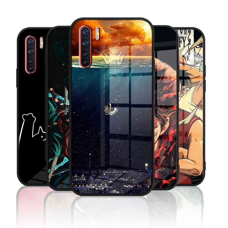 เคสกระจก OPPO A91 Reno 3 เคสกระจกนิรภัยฮาร์ดฝาหลังขอบซิลิคอนอ่อน